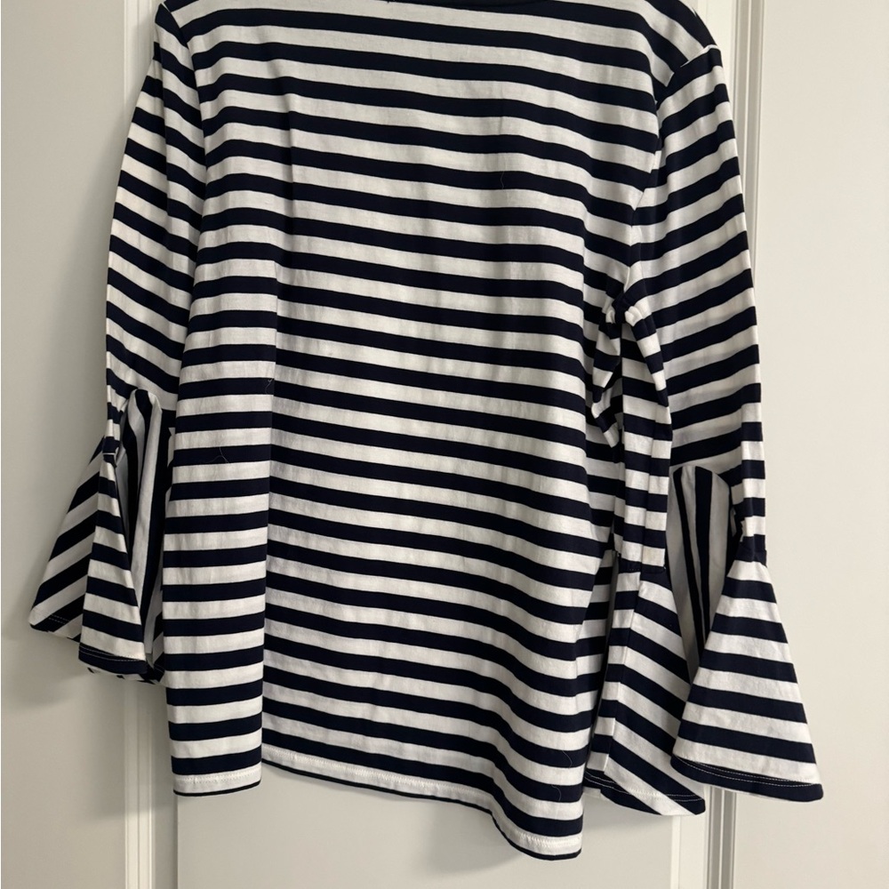 LOFT Navy and White Striped Long Sleeve Top - Picture 4 of 5